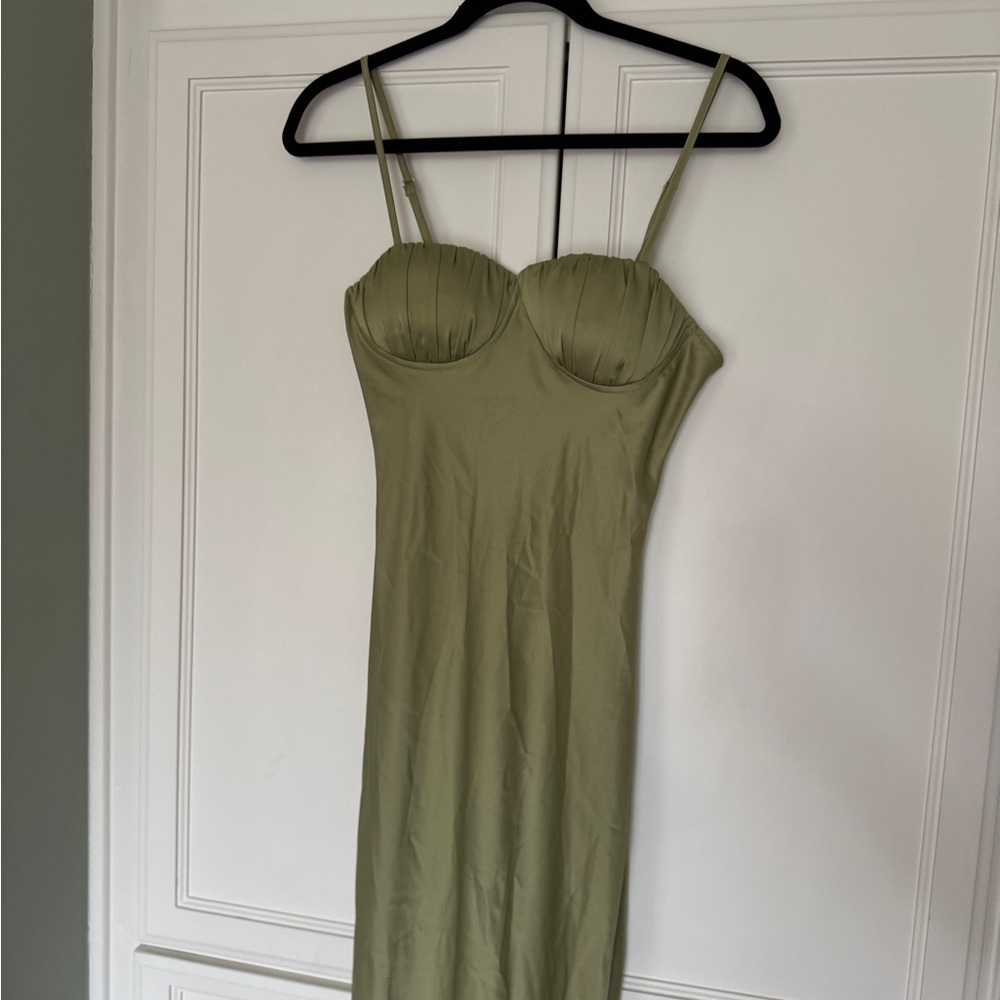 Pretty Little Thing Sage/Olive Green Satin Dress